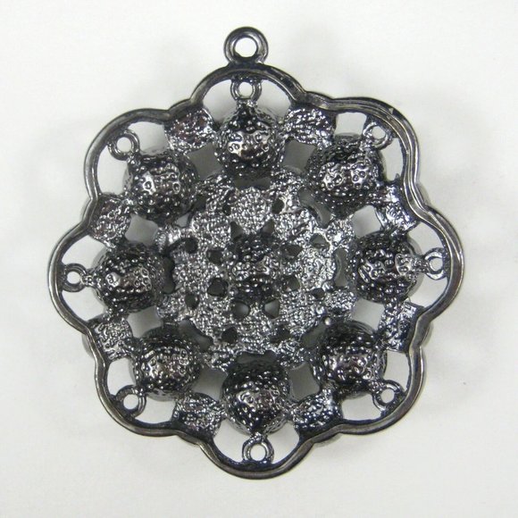Swirl Pendant ONLY 1.9 Inch Gunmetal Gray Green Rhinestones Floral Jewelry - Picture 7 of 7